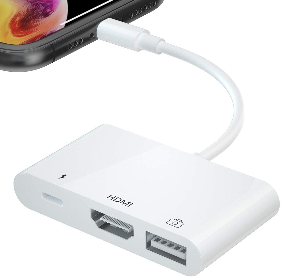 For Lightning to HDMI Adapter, 5 in 1 Plug and Play 1080P  SD TF Card USB Camera Reader OTG Adapter for iPhone 12/11/iPad for apple ios 13 / 14 converter(Charging Cable is Included)